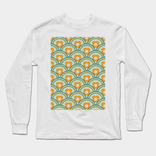 Retro Waves and Flowers Aqua, Teal, Orange Long Sleeve T-Shirt